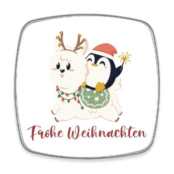 Merry Christmas wishes alpaca and penguin - Square fridge magnet - white - Front