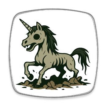 Zombie-Einhorn, das aus der Dunklen Erde aufsteigt - Viereckiger Kühlschrankmagnet - Weiß - Vorne