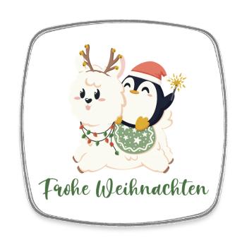 Frohe Weihnachten wünschen Alpaka und Pinguin - Viereckiger Kühlschrankmagnet - Weiß - Vorne