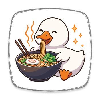 Oie aux nouilles, ramen, kawaii oie - Magnet carré - blanc - Devant
