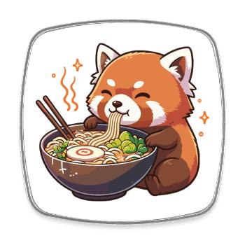 Panda rouge avec ramen kawaii Panda rouge - Magnet carré - blanc - Devant