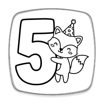 Party-Fuchs mit Zahl 5 Cartoon Illustration - Viereckiger Kühlschrankmagnet - Weiß - Vorne