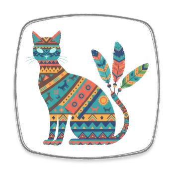 Native AmeriCan Purr-oud Cat lover texture tribal - Square fridge magnet - white - Front