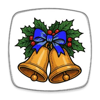 Christmas bells with blue ribbon - Square fridge magnet - white - Front