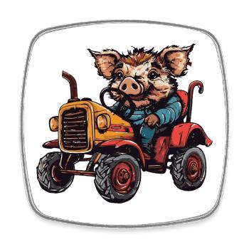 Pig Tractor Farmer Wild Boar - Square fridge magnet - white - Front