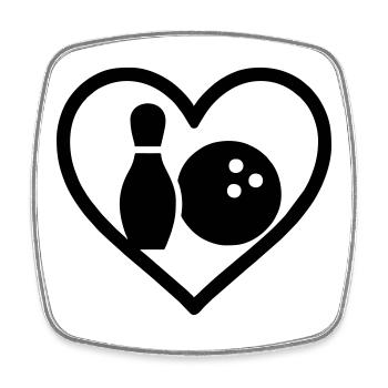 Cadeau sportif de quilles de quilles en forme de cœur - Magnet carré - blanc - Devant