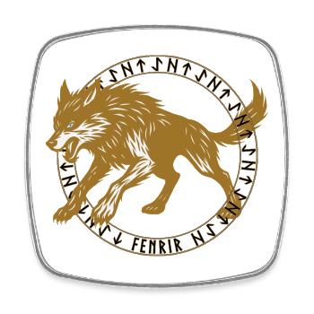 Goldener Fenrir im Wikinger-Runen-Kreis  - Viereckiger Kühlschrankmagnet - Weiß - Vorne