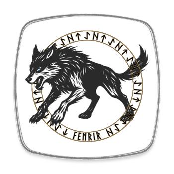Fenrir im Wikinger-Runen-Kreis  - Viereckiger Kühlschrankmagnet - Weiß - Vorne