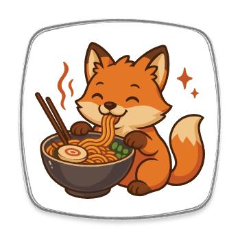Fox with noodles ramen kawaii fox - Square fridge magnet - white - Front