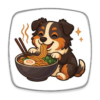 Australian Shepherd with Noodles Ramen kawaii - Square fridge magnet - white - Front