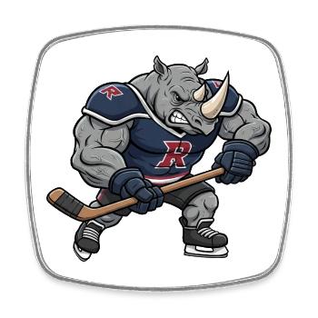 Joueur de hockey sur glace mignon Rhino Cartoon cool Strong - Magnet carré - blanc - Devant