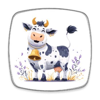 Funny cow with bell - Square fridge magnet - white - Front