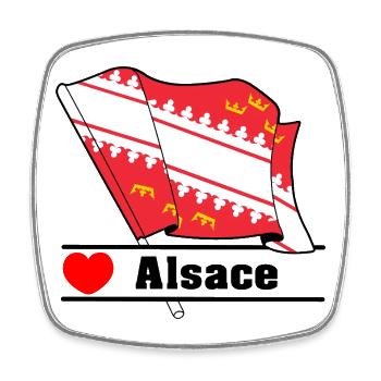 Elsass-Flagge + Herz + Text "Elsass" - Viereckiger Kühlschrankmagnet - Weiß - Vorne