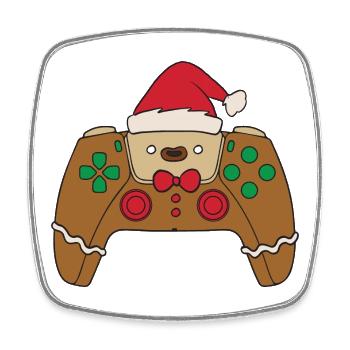 Contrôleur de jeu vidéo en pain d’épices Joueur de Noël - Magnet carré - blanc - Devant