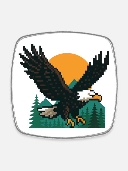 Eagle Pixel – Sunset in the mountains - Square fridge magnet - white