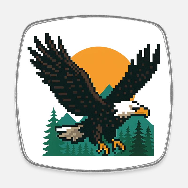 Eagle Pixel – Sunset in the mountains - Square fridge magnet - white