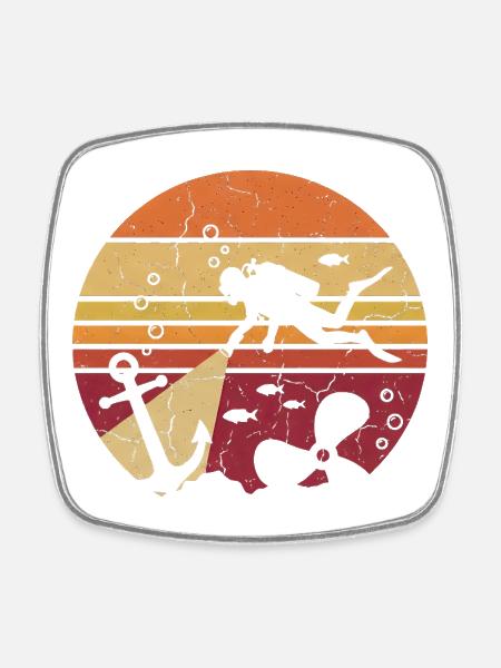 Diver Retro Sunset - Anchor & Wreck - Square fridge magnet - white