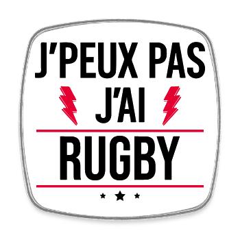 J’peux pas j’ai rugby Humour Rugby - Magnet carré - blanc - Devant