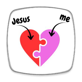 Jesus & me - Heart - Puzzle - Christian - Square fridge magnet - white - Front