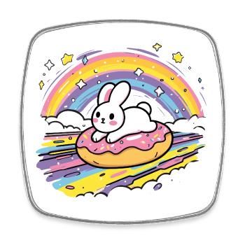 Rabbit on donut rainbow - Square fridge magnet - white - Front