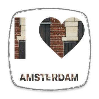 Amsterdam Brick Heart Emblem Tee - Viereckiger Kühlschrankmagnet - Weiß - Vorne