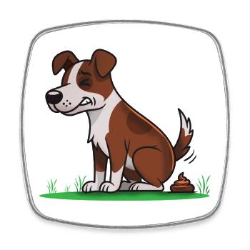 Chien assis avec des pets de dessin animé - Magnet carré - blanc - Devant