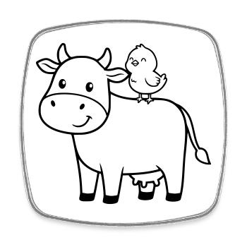 Vache mignonne avec amitié d’oiseau - Magnet carré - blanc - Devant
