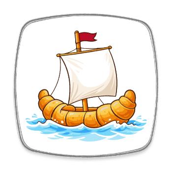 Dessin animé drôle de croissant sur le bateau sur la mer - Magnet carré - blanc - Devant
