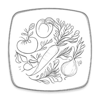 Botanische Gemüse-Lineart - Viereckiger Kühlschrankmagnet - Weiß - Vorne