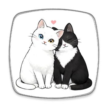 Cat Friends Duo Hearts - Square fridge magnet - white - Front