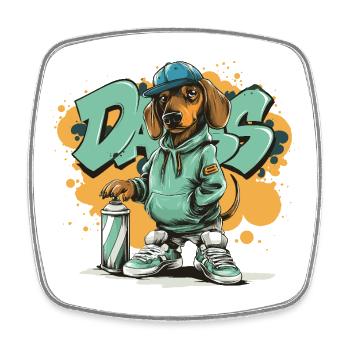 Graffiti Hund mit Hoodie - Viereckiger Kühlschrankmagnet - Weiß - Vorne