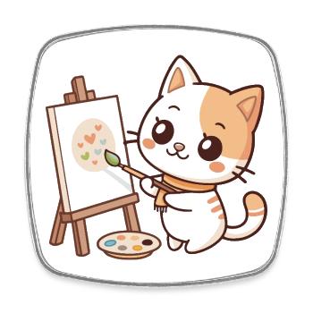 Kawaii Painter Cat on Pastel Palette - Square fridge magnet - white - Front