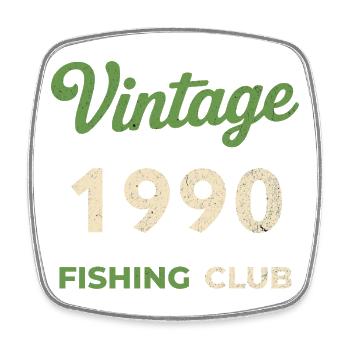 Vintage 1990 – Fishing Club Retro Birth Year - Square fridge magnet - white - Front