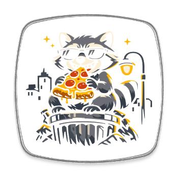 Pizza au raton laveur mignon, animaux sauvages drôles - Magnet carré - blanc - Devant