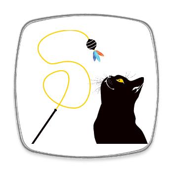 Cat with toy fishing rod - Square fridge magnet - white - Front