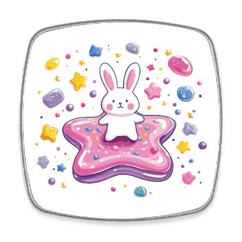 Kleiner Hase auf Pinkem Sternzauber - Viereckiger Kühlschrankmagnet - Weiß - Vorne