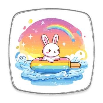 Kleines Bunny surft Regenbogenmeer - Viereckiger Kühlschrankmagnet - Weiß - Vorne
