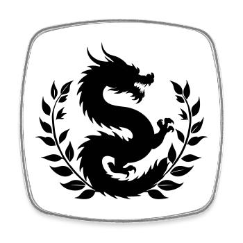 Drache im Pflanzenkranz – minimalistische Malerei - Viereckiger Kühlschrankmagnet - Weiß - Vorne