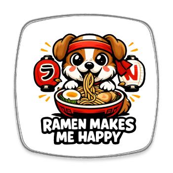 Ramen Makes Me Happy Dog - Viereckiger Kühlschrankmagnet - Weiß - Vorne