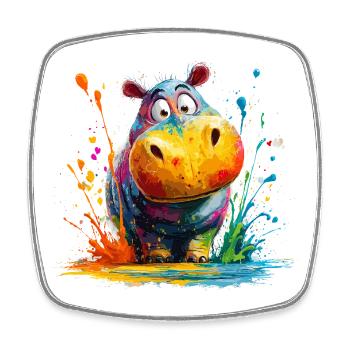 Colorful Hippo Splash - Square fridge magnet - white - Front