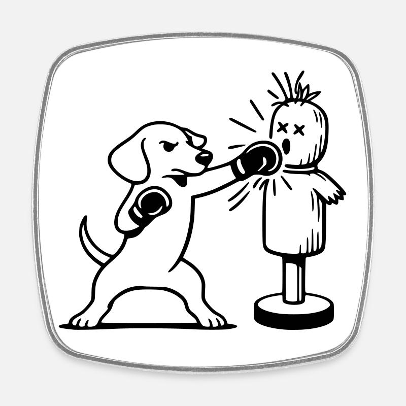 sparring dackel boxen line art  - Viereckiger Kühlschrankmagnet - Weiß