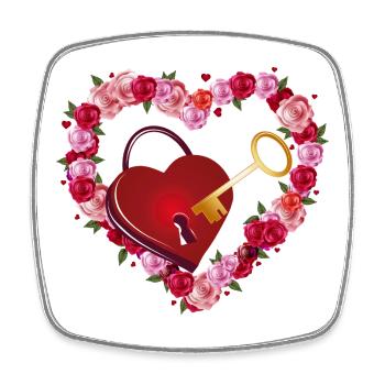 Rose heart with love lock and golden key - Square fridge magnet - white - Front