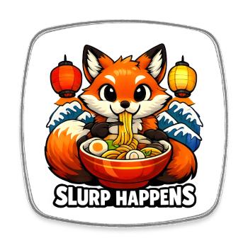 Fox Ramen Slurp Happens - Square fridge magnet - white - Front
