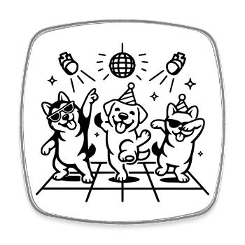 Dancing Party Dogs Kids Disco - Square fridge magnet - white - Front