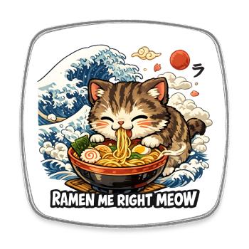 Kawaii Neko Ramen Cat Noodle Anime - Square fridge magnet - white - Front