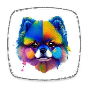 Pomeranian Dog Colorful Splash Art Portrait - Square fridge magnet - white - Front