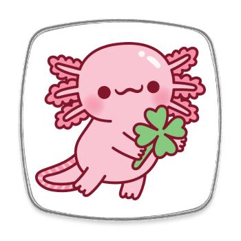 Cute Axolotl With Lucky Four Leaf Clover - Square fridge magnet - white - Front