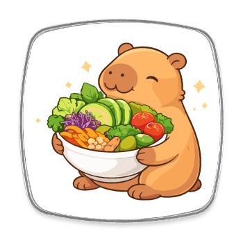 Capybara potelé avec bol de salade - Magnet carré - blanc - Devant