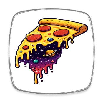 Kosmisches Pizzastück - Viereckiger Kühlschrankmagnet - Weiß - Vorne