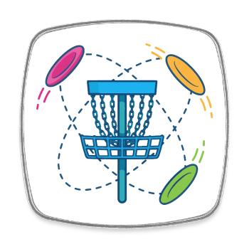 Scène du panier et des disques volants de disc golf - Magnet carré - blanc - Devant